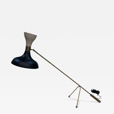  Stilnovo Mid Century Stilnovo Adjustable Black White Table Lamp in Brass Italy
