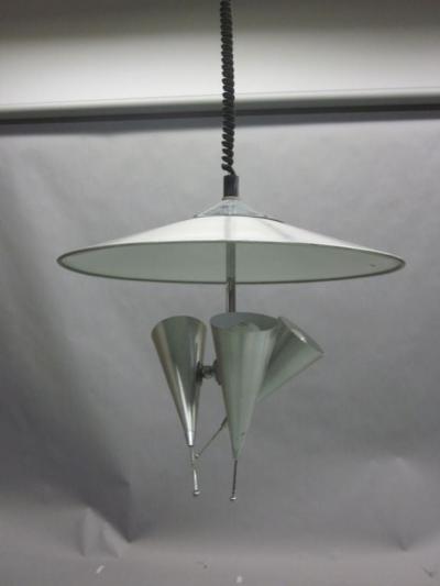  Stilnovo Midcentury Adjustable Aluminum Triple Reflector Pendant Attributed to Stilnovo