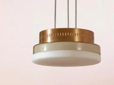  Stilnovo Midcentury Stilnovo Style Pendant Light Made of Glass and Copper Italy 1960s