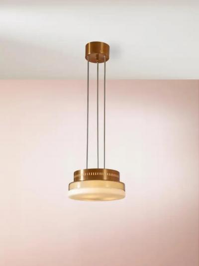  Stilnovo Midcentury Stilnovo Style Pendant Light Made of Glass and Copper Italy 1960s