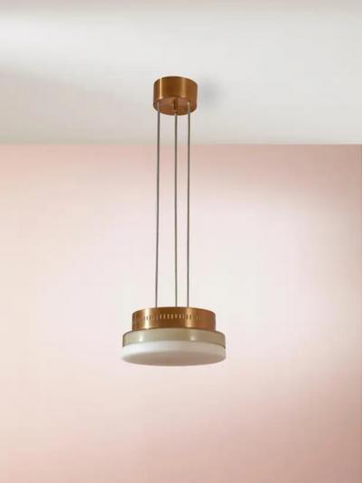  Stilnovo Midcentury Stilnovo Style Pendant Light Made of Glass and Copper Italy 1960s