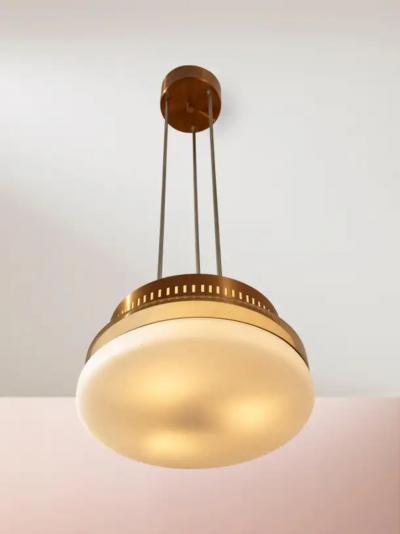  Stilnovo Midcentury Stilnovo Style Pendant Light Made of Glass and Copper Italy 1960s