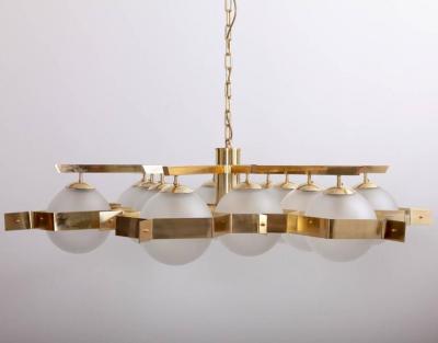  Stilnovo Monumental Brass and Glass Chandelier Attributed to Stilnovo