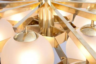  Stilnovo Monumental Brass and Glass Chandelier Attributed to Stilnovo