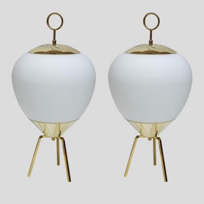  Stilnovo PAIR OF GLASS AND BRASS TABLE LAMPS IN STYLE OF STILNOVO