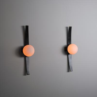  Stilnovo Pair of 1950s Italian Stilnovo Sconces in Brass Black Lacquered Wood and steel