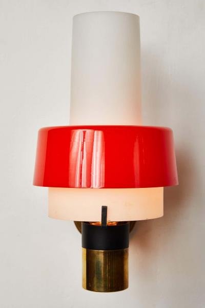  Stilnovo Pair of 1950s Stilnovo Model 2079 1 Brass and Glass Sconces with Original Labels