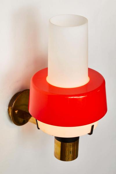  Stilnovo Pair of 1950s Stilnovo Model 2079 1 Brass and Glass Sconces with Original Labels