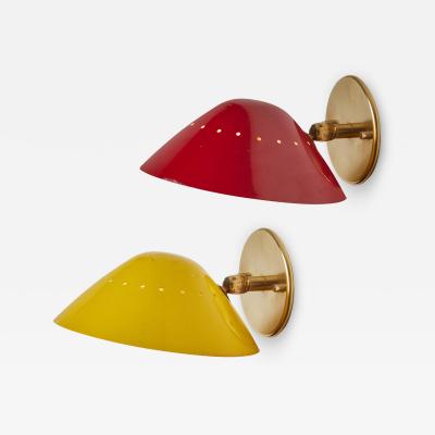  Stilnovo Pair of 1950s Stilnovo Red and Yellow Perforated Wall Sconces