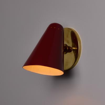  Stilnovo Pair of 1960s Stilnovo Perforated Red Metal and Brass Articulating Sconces