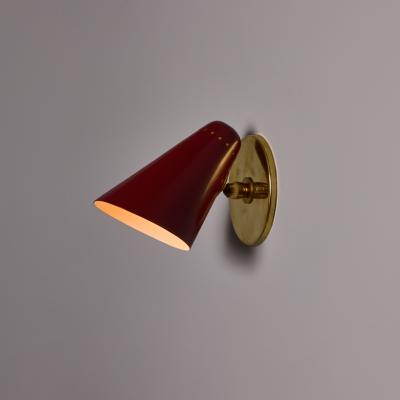  Stilnovo Pair of 1960s Stilnovo Perforated Red Metal and Brass Articulating Sconces