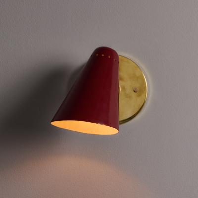  Stilnovo Pair of 1960s Stilnovo Perforated Red Metal and Brass Articulating Sconces