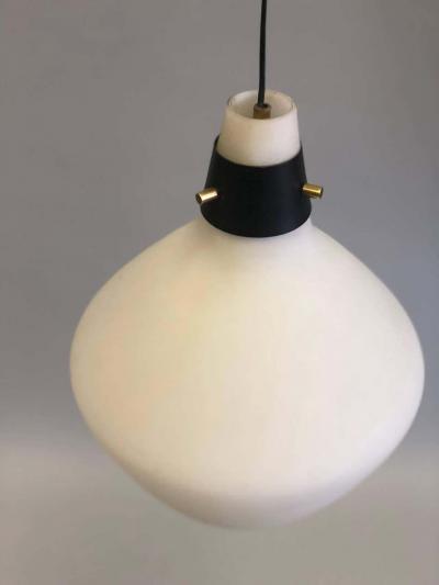  Stilnovo Pair of Italian Mid Century Modern Glass Pendants Suspension Fixtures