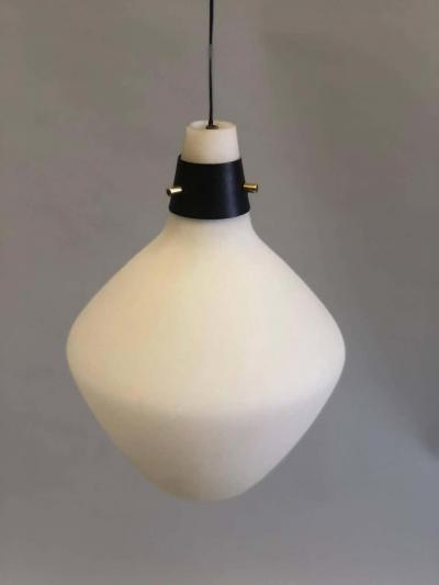  Stilnovo Pair of Italian Mid Century Modern Glass Pendants Suspension Fixtures