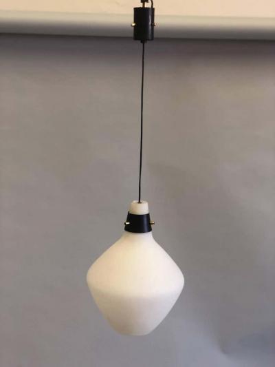  Stilnovo Pair of Italian Mid Century Modern Glass Pendants Suspension Fixtures