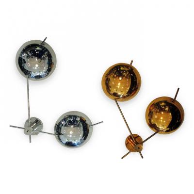  Stilnovo Pair of Italian Modern Chrome Copper Sconces By Stilnovo 1950s