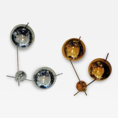  Stilnovo Pair of Italian Modern Chrome Copper Sconces By Stilnovo 1950s