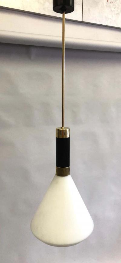  Stilnovo Pair of Mid Century Modern Milk Glass Pendant attributed to Stilnovo circa 1958