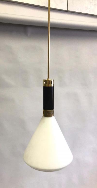  Stilnovo Pair of Mid Century Modern Milk Glass Pendant attributed to Stilnovo circa 1958