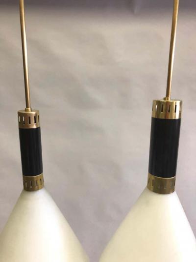  Stilnovo Pair of Mid Century Modern Milk Glass Pendant attributed to Stilnovo circa 1958