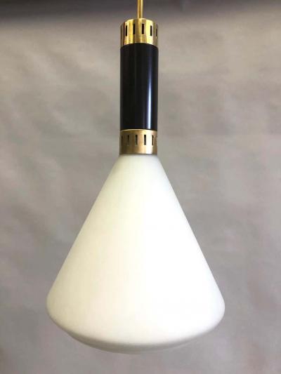  Stilnovo Pair of Mid Century Modern Milk Glass Pendant attributed to Stilnovo circa 1958