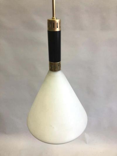  Stilnovo Pair of Mid Century Modern Milk Glass Pendant attributed to Stilnovo circa 1958