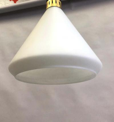  Stilnovo Pair of Mid Century Modern Milk Glass Pendant attributed to Stilnovo circa 1958