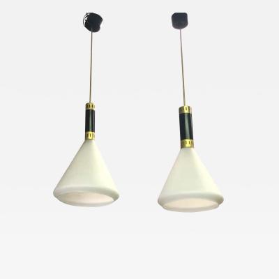  Stilnovo Pair of Mid Century Modern Milk Glass Pendant attributed to Stilnovo circa 1958