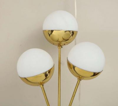  Stilnovo Pair of Opaline Globe Sconces in Polished Brass