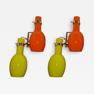  Stilnovo Pair of Orange Yellow Murano Glass Sconces