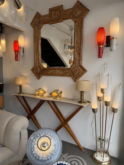  Stilnovo Pair of Sconces Brass and Glass by Stilnovo Italy 1950s