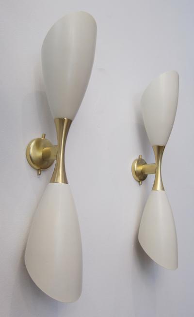  Stilnovo Pair of Stilnovo Cream Double Cone Wall Sconces