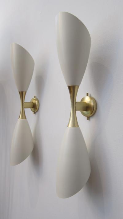  Stilnovo Pair of Stilnovo Cream Double Cone Wall Sconces