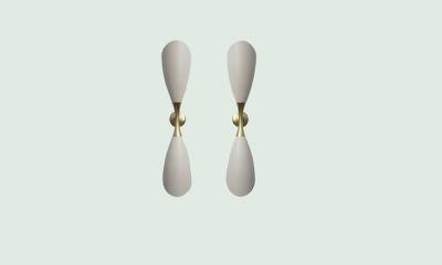  Stilnovo Pair of Stilnovo Cream Double Cone Wall Sconces