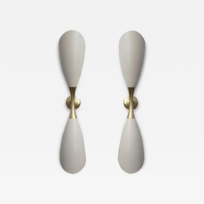  Stilnovo Pair of Stilnovo Cream Double Cone Wall Sconces