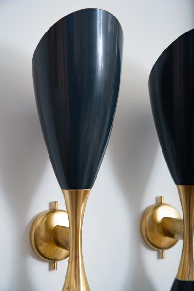  Stilnovo Pair of Stilnovo Double Cone Wall Sconces