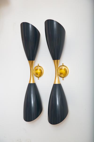  Stilnovo Pair of Stilnovo Double Cone Wall Sconces