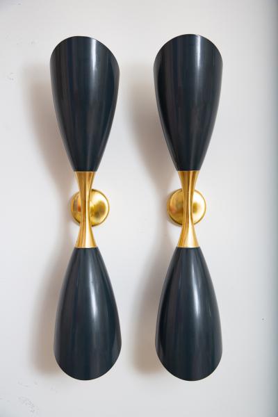  Stilnovo Pair of Stilnovo Double Cone Wall Sconces