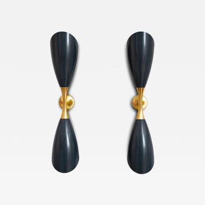  Stilnovo Pair of Stilnovo Double Cone Wall Sconces