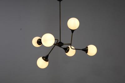  Stilnovo Pair of Stilnovo Style Chandeliers in Brass and Glass 1960s