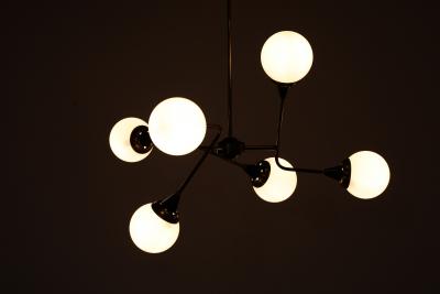  Stilnovo Pair of Stilnovo Style Chandeliers in Brass and Glass 1960s