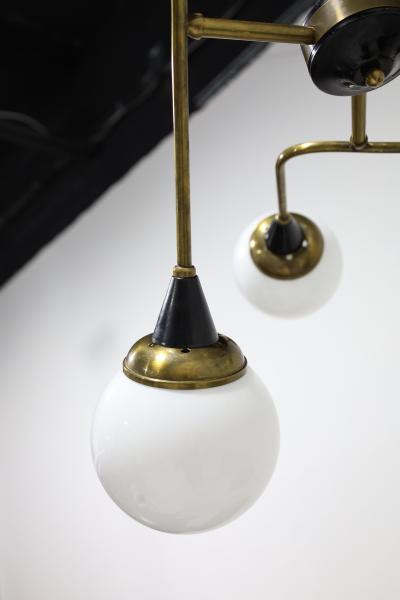  Stilnovo Pair of Stilnovo Style Chandeliers in Brass and Glass 1960s