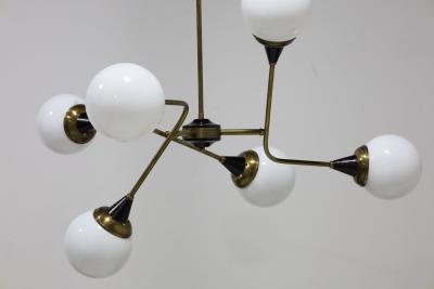  Stilnovo Pair of Stilnovo Style Chandeliers in Brass and Glass 1960s