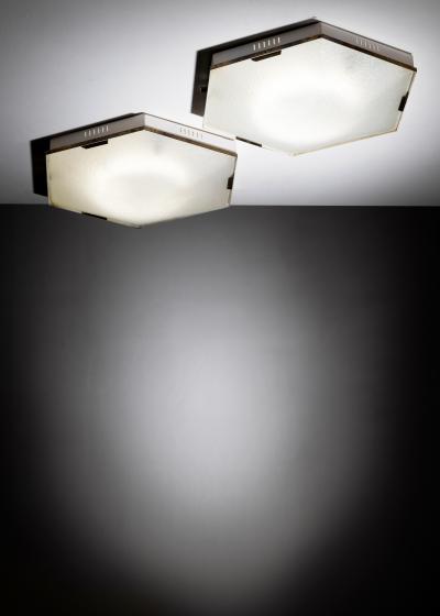  Stilnovo Pair of Stilnovo hexagonal ceiling lamps
