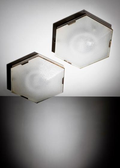  Stilnovo Pair of Stilnovo hexagonal ceiling lamps