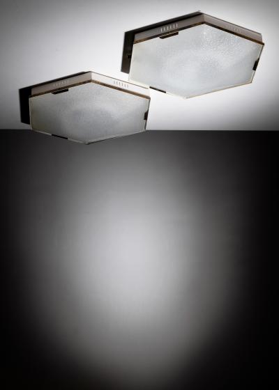  Stilnovo Pair of Stilnovo hexagonal ceiling lamps