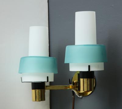  Stilnovo Pair of Two Arm Sconces by Stilnovo