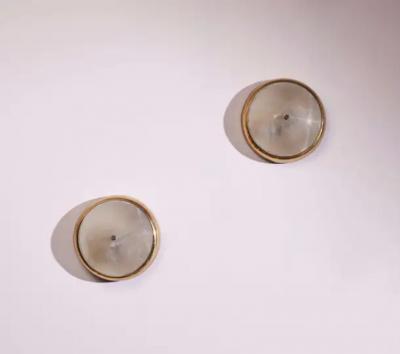  Stilnovo Pair of brass and glass flush mount Italy 1950s