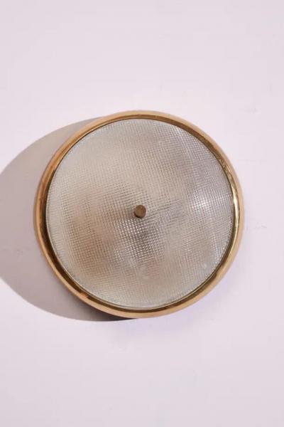  Stilnovo Pair of brass and glass flush mount Italy 1950s