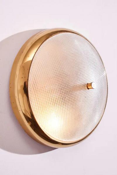  Stilnovo Pair of brass and glass flush mount Italy 1950s